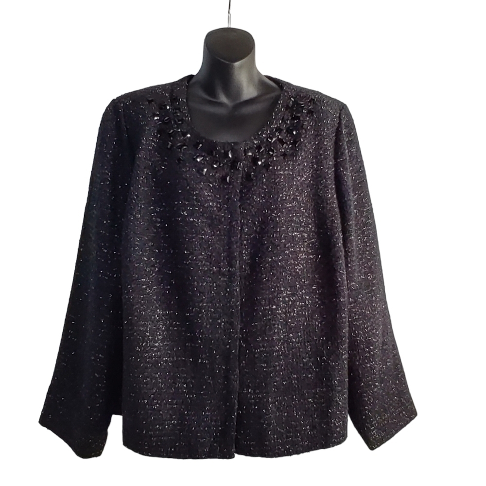 Fashion Bug Women's Blazer Jacket Black Purple metallic Embellished Sz 22W NWT